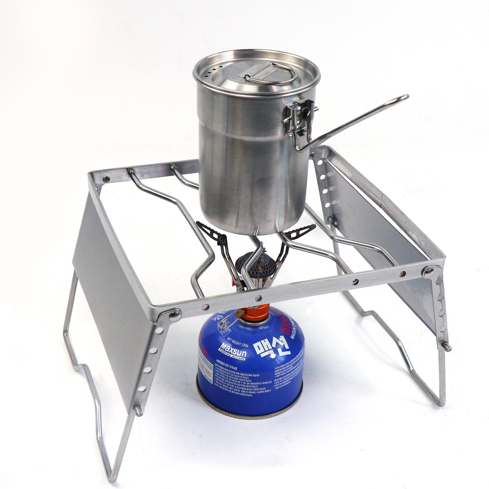 不锈钢折叠炉头架露营折叠锅架野餐灶台可调节挡风板炉头支架