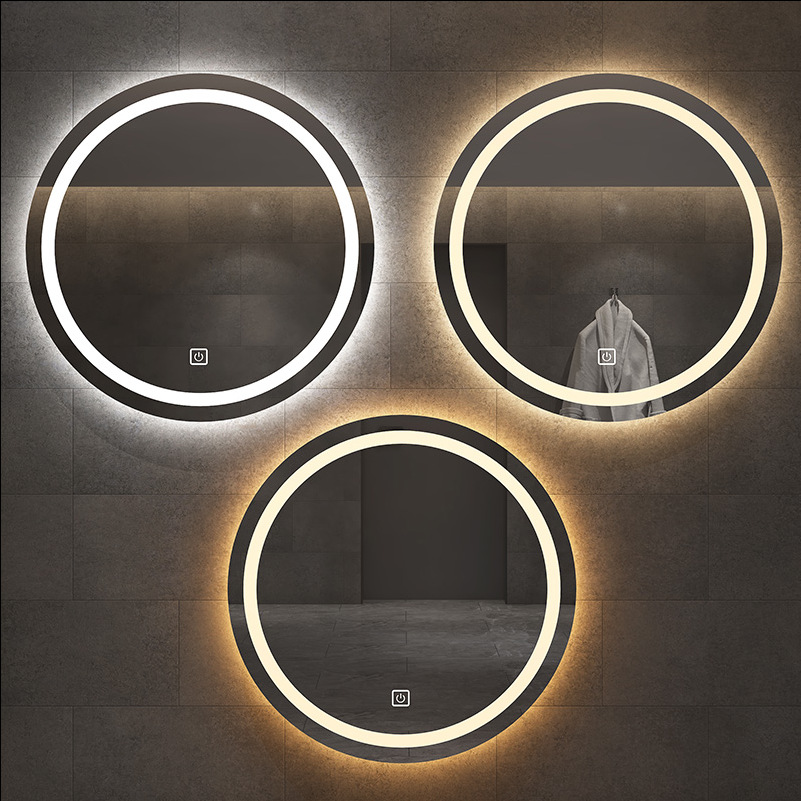 Bathroom Mirror Smart round Wall-Mounted Mirror Full-Length Mirror Self-Adhesive Hotel LED Touch Anti-Fog Magic Mirror