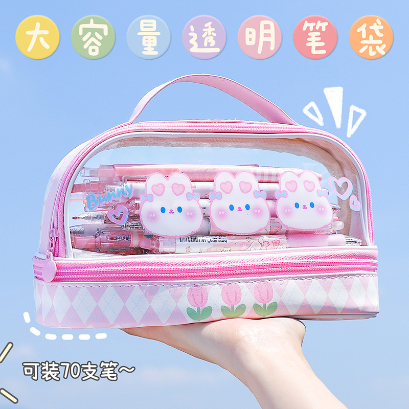 Opening Season Cartoon Large Capacity Pencil Case Wholesale Student Handheld Pencil Case Storage Bag Cute Cosmetic Bag Stationery Box