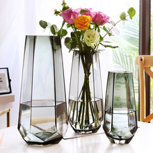 北欧简约玻璃花瓶透明罗马柱式花器客厅餐桌插花花瓶装饰摆件
