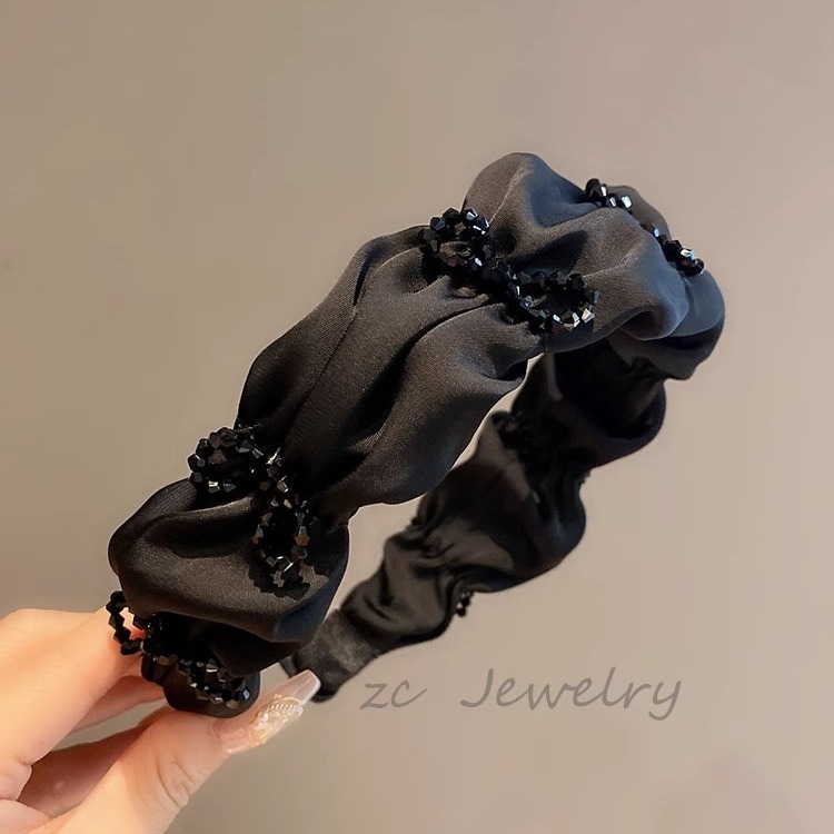 Black High-Grade Wide-Brimmed Pleated Shiny Headband High Skull Top Temperamental Minority Crushed Hairpin New Hair Accessories