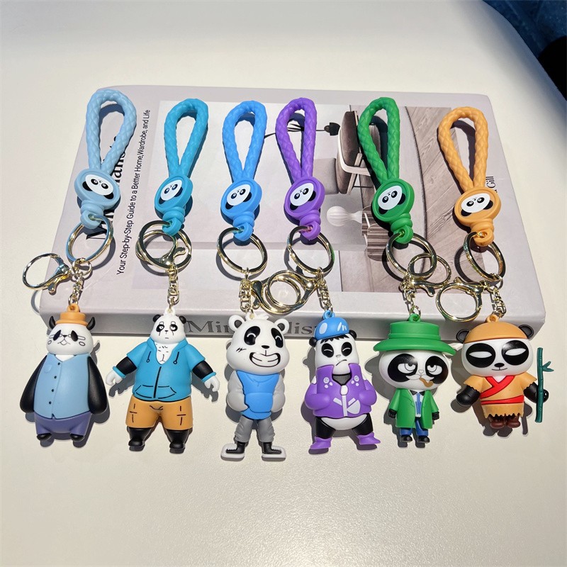 Creative Cartoon Panda Family with Keychain Cute Hip Hop Panda Key Chain Men and Women Handbag Pendant Wholesale