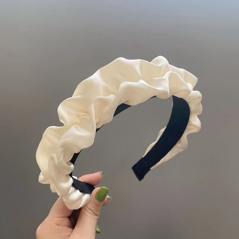 Black Large Intestine Headband Korean High-Grade Hair Accessories Satin French Pleated Headband Face Washing High Skull Top Hairband Wholesale