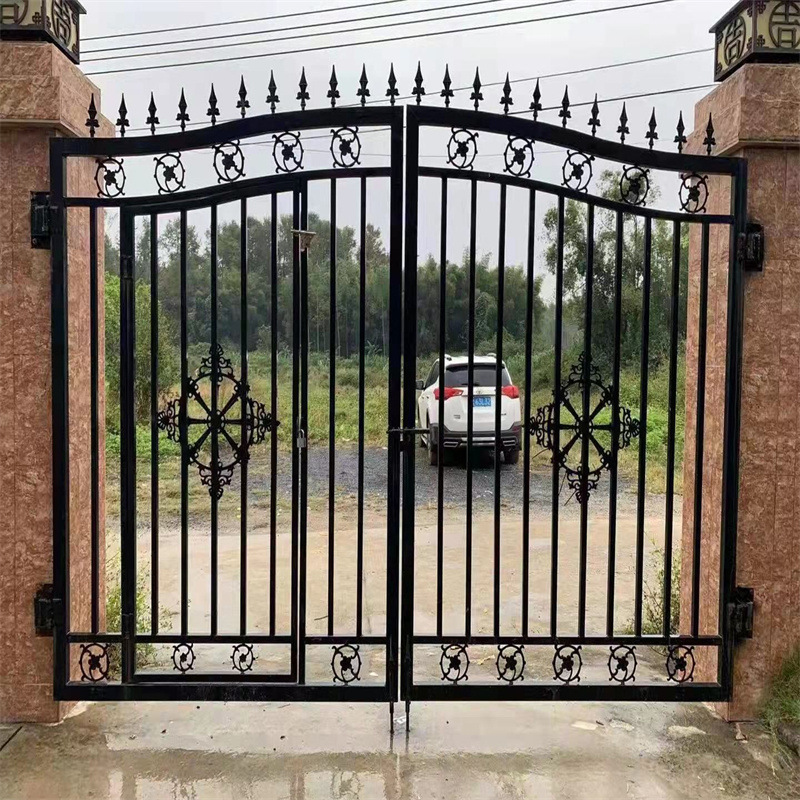 厂家定制铁艺焊接大门庭院欧式门 铁艺对开门 别墅大门双开门