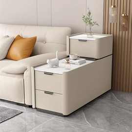 实木轻奢岩板皮质落地款沙发侧边柜小型夹缝30宽边几客厅储物柜