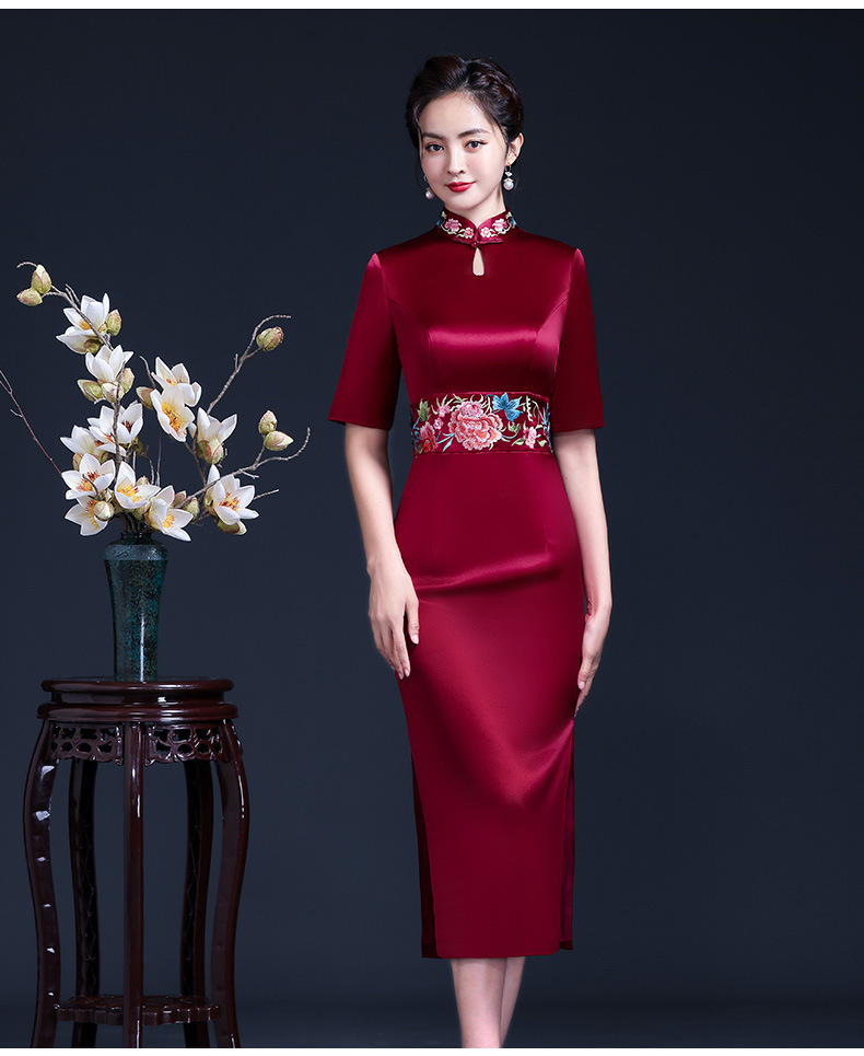 2021夏季婚庆婚宴喜婆婆贵夫人旗袍连衣裙 妈妈旗袍礼服 婚宴新款