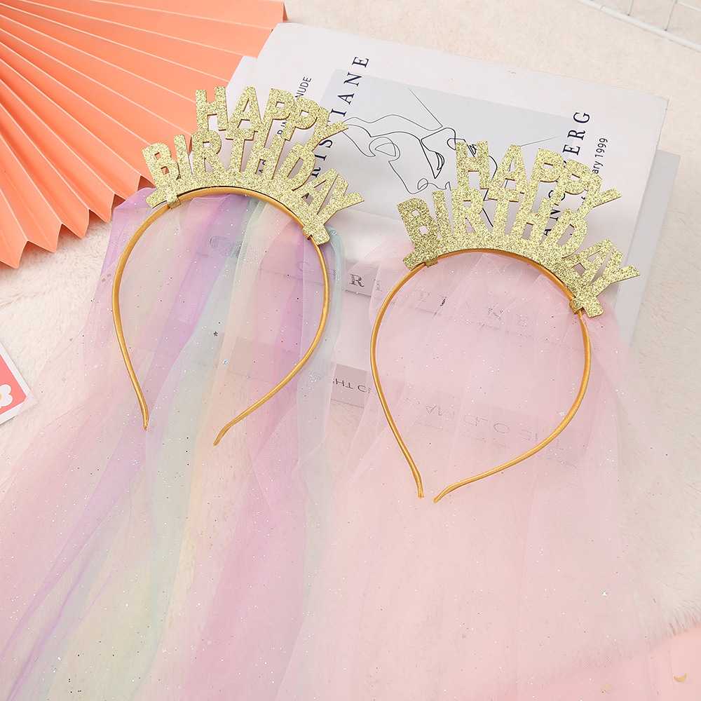 Summer Stall Children's Crown Headband Little Girl Cute Princess Hairpin Veil Long Baby Hair Accessories Wholesale