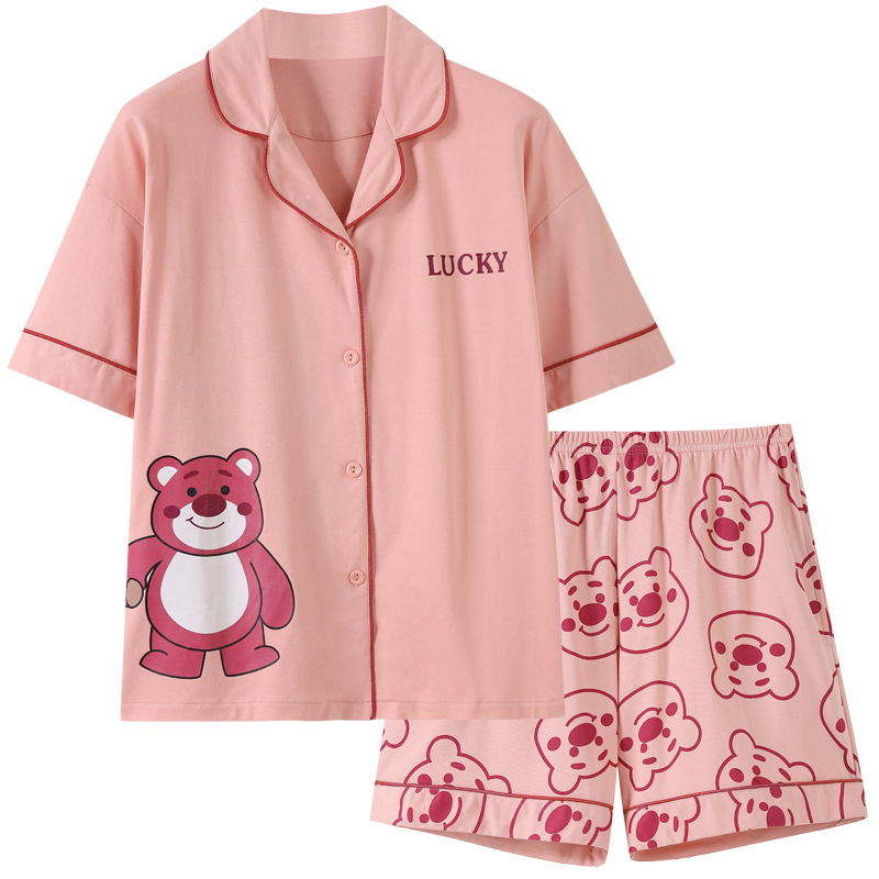 Pajamas Women's Summer 2023 New Short-Sleeved Shorts Thin Cartoon Student Cardigan Homewear Girl Set