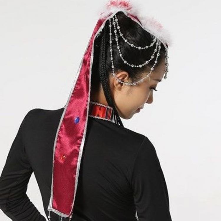 藏族头饰辫子蒙古头饰女少数民族舞蹈红色串珠蒙古帽子演出服项链