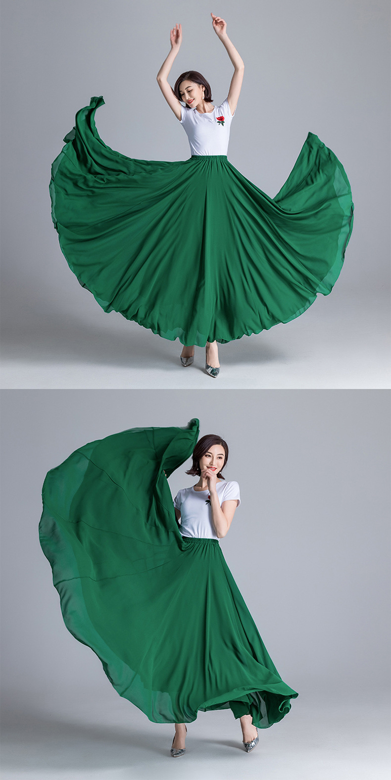 720度超大摆舞蹈裙女春夏双层雪纺半身裙广场舞垂坠感长裙沙滩裙