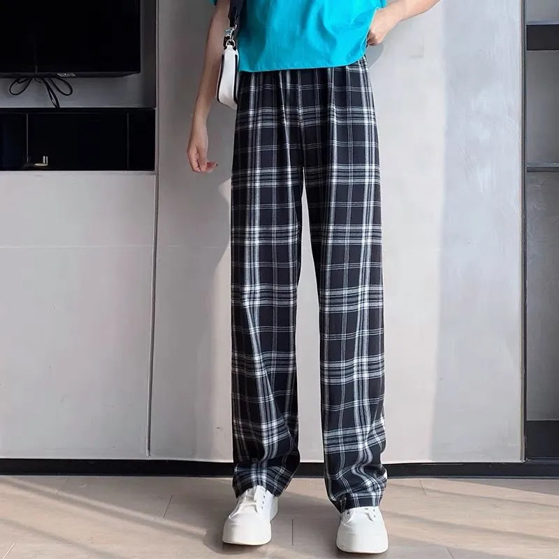 Popular Spring and Summer Thin Plaid Pants Women's 2023 New Korean Style Loose Slimming Wide-Leg Pants All-Matching Straight Casual Pants