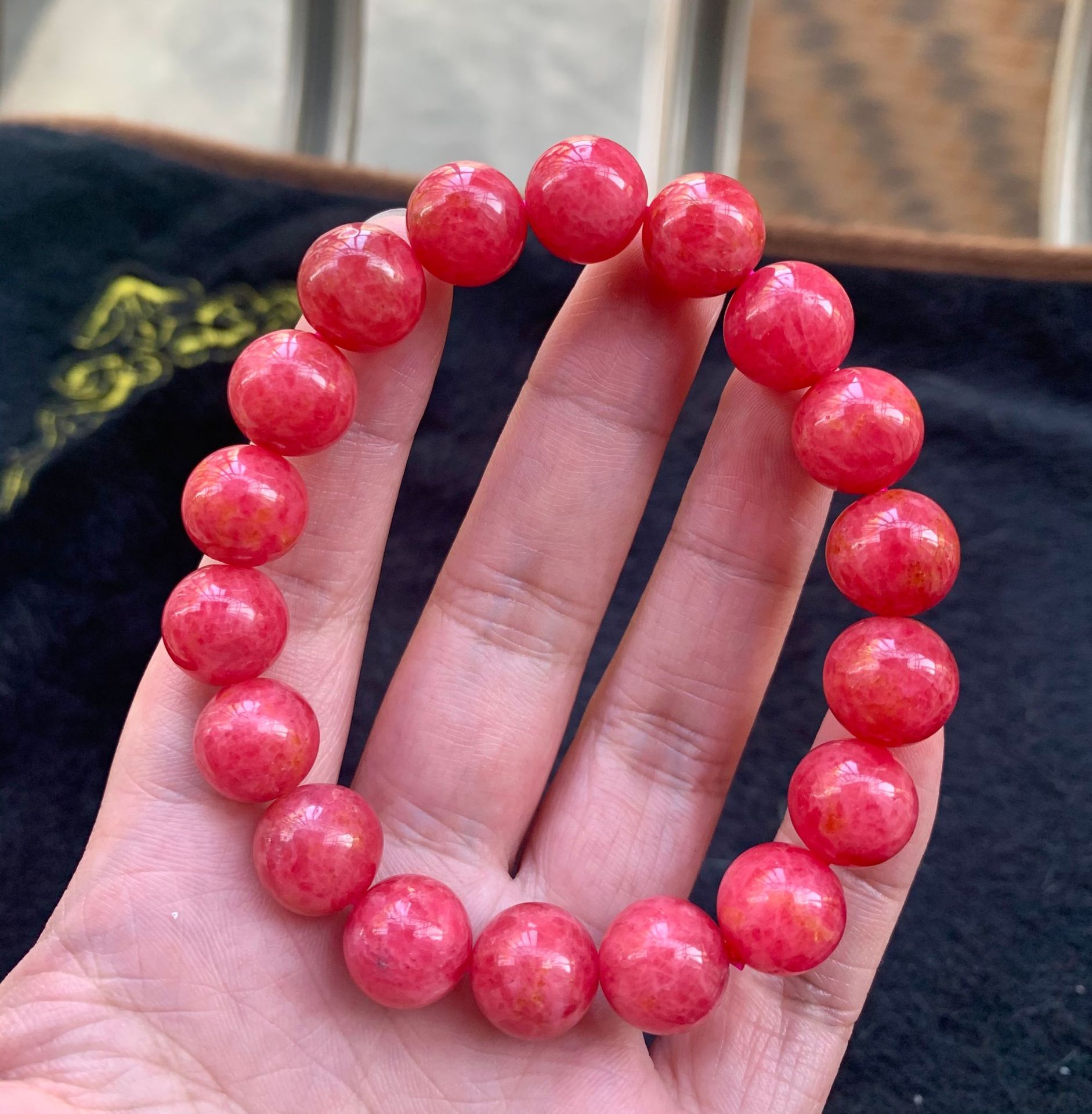 玉化蔷薇辉手串饰品粉色水晶手链 黄金色蔷薇辉桃红时光闺蜜手链