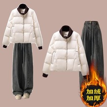 时尚休闲卫衣棉服套装女2023秋冬新款加绒加厚洋气减龄保暖两件套