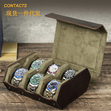 复古疯马牛皮高端腕表六位装手表收纳盒时尚六边形便携式真皮表盒