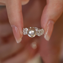 施家珍珠戒指女简约小众设计感指环韩版轻奢气质百搭高级感食指戒