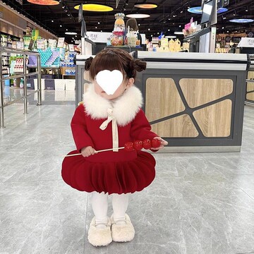 女宝宝周岁礼服拜年服女童红色新年过年衣服灯笼裙儿童旗袍裙子冬