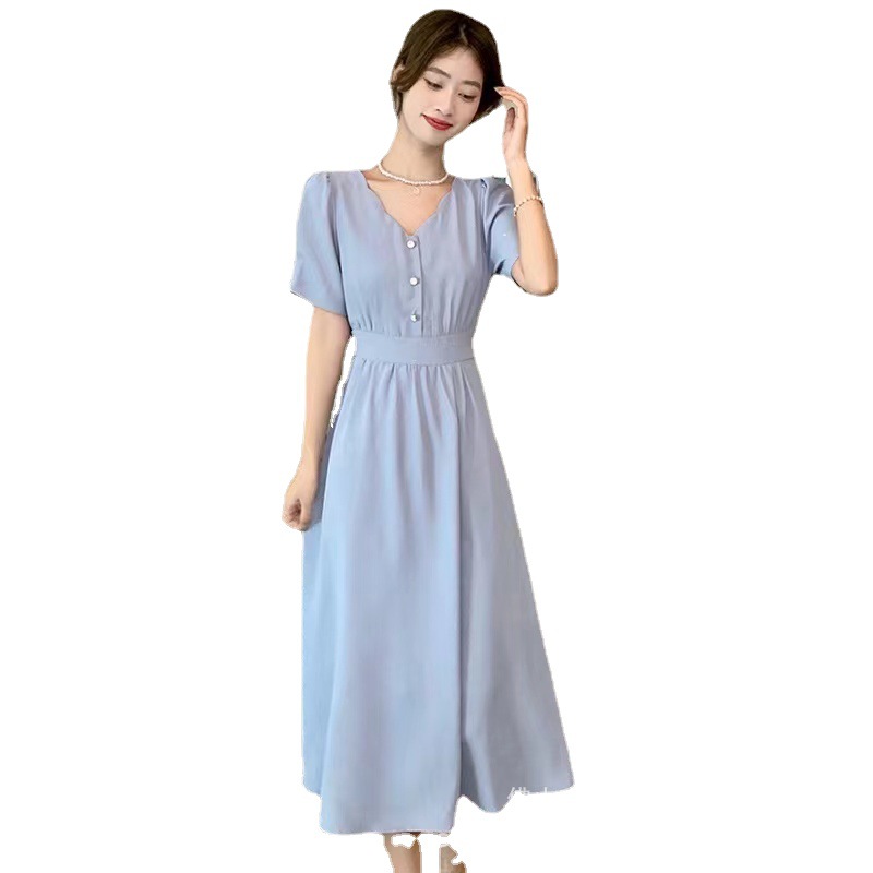 Early Spring Small Elegant Dress for Women 2023 Summer Tight Waist Slimming Women's Chiffon Floral Midi Dress