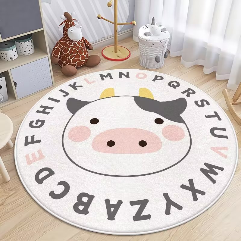 Round Cute Cartoon Carpet Cashmere-like Mat Children Crawling Mat Bedroom Bedside Carpet Living Room Coffee Table Pad