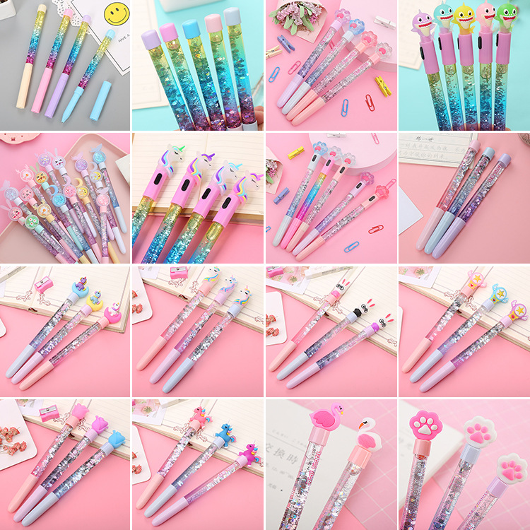 INS Girl Heart Oil Quicksand Gel Pen Cute Stationery Student Fairy Pen Good-looking Office Ball Pen Wholesale