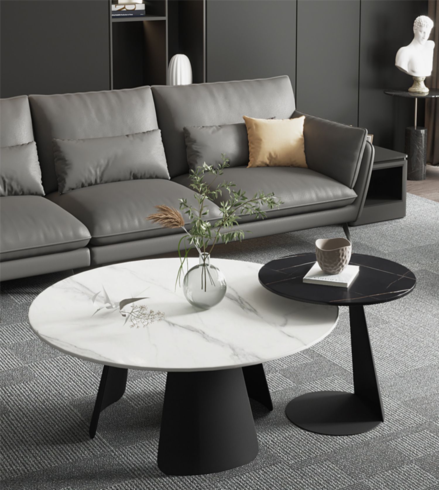 意式大小圆茶几桌组合客厅设计师轻奢岩板茶几现代简约小户型家用