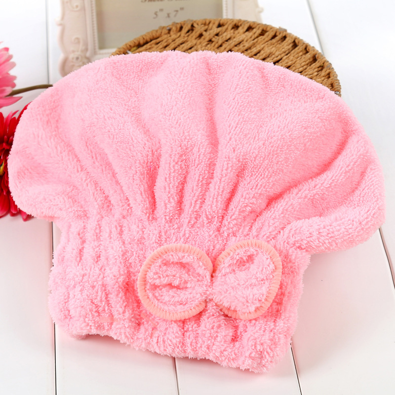 浴帽加厚双面珊瑚绒浴帽 蝴蝶结公主干发帽 纤维吸水浴帽