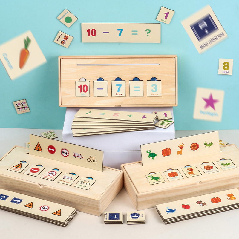 木质知识分类盒3-6岁儿童水果动物交通路标图案配对早教益智玩具
