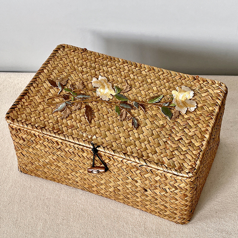 Chinese Style Woven Seaweed Hand Gift Box with Lid Wedding Wedding Bridesmaid Gift