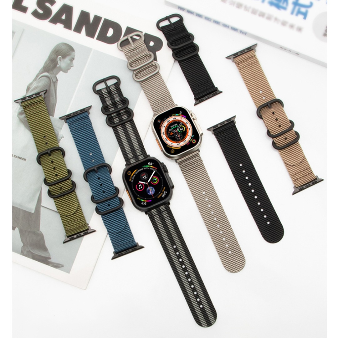 Suitable for Apple Watch AppleWatch Nylon Woven Iwatch5678 Three-Ring Buckle Two-Section NATO Adjustable