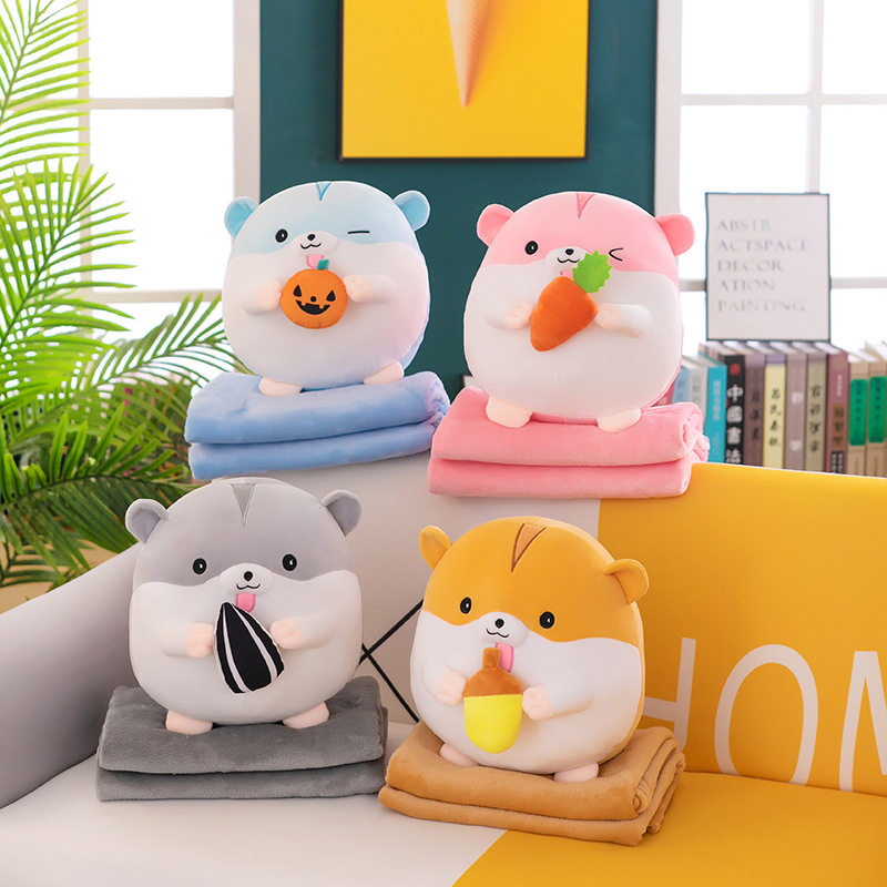 新款仓鼠空调被手暖三合一抱枕毯毛绒玩具女孩小仓鼠公仔外贸批发