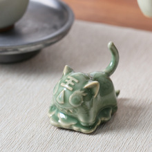 梅子青陶瓷茶宠可爱小老虎茶桌茶室摆件中式复古茶具配件