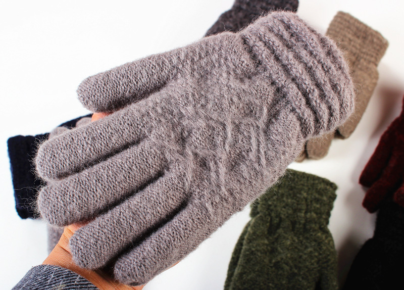 毛线双层手套男女冬季加绒韩版针织五指厚棉学生防寒保暖情侣手套