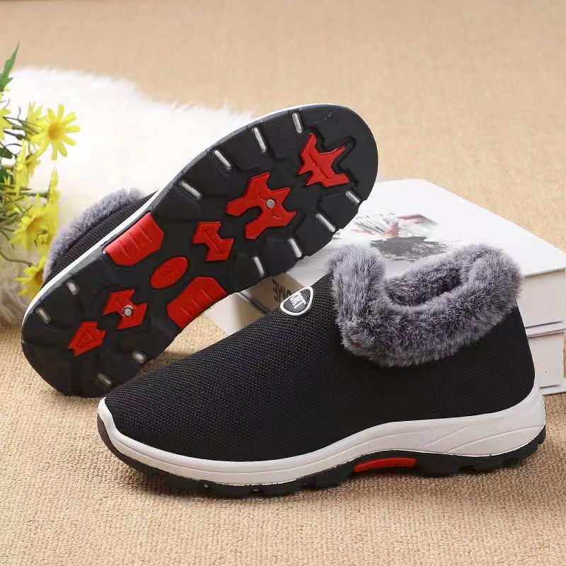 Winter Women's Thermal Shoes Middle-Aged and Elderly Fleece-lined Thickened Mountaineering Bottom Insulated Cotton-Padded Shoes Slip-on Flat Snow Boots