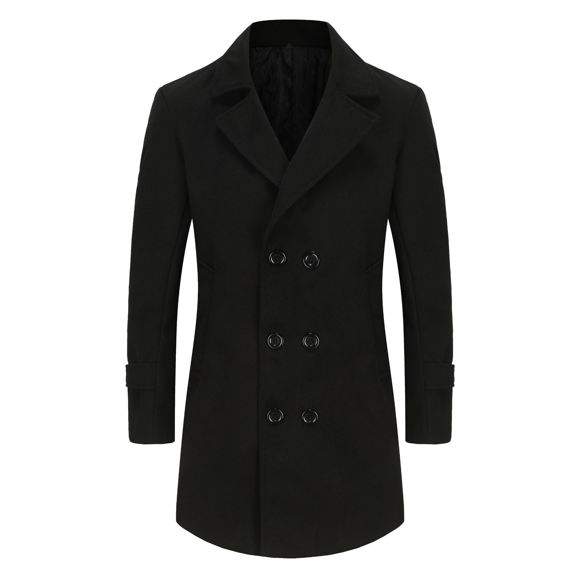 2024秋冬款男士毛呢大衣时尚加棉加厚双排扣西装领翻领中长款大衣