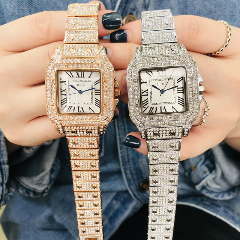 方形满天星满钻手表女表女士钢带镶钻罗马韩版抖音直播爆款防水