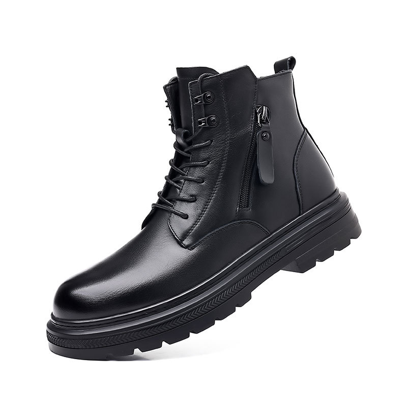 Men's Shoes Winter Trendy Men's Martin Boots Men's Dark Style Real Leather with Fleece Lining Warm Leather Boots First Layer Cowhide Men's Boots