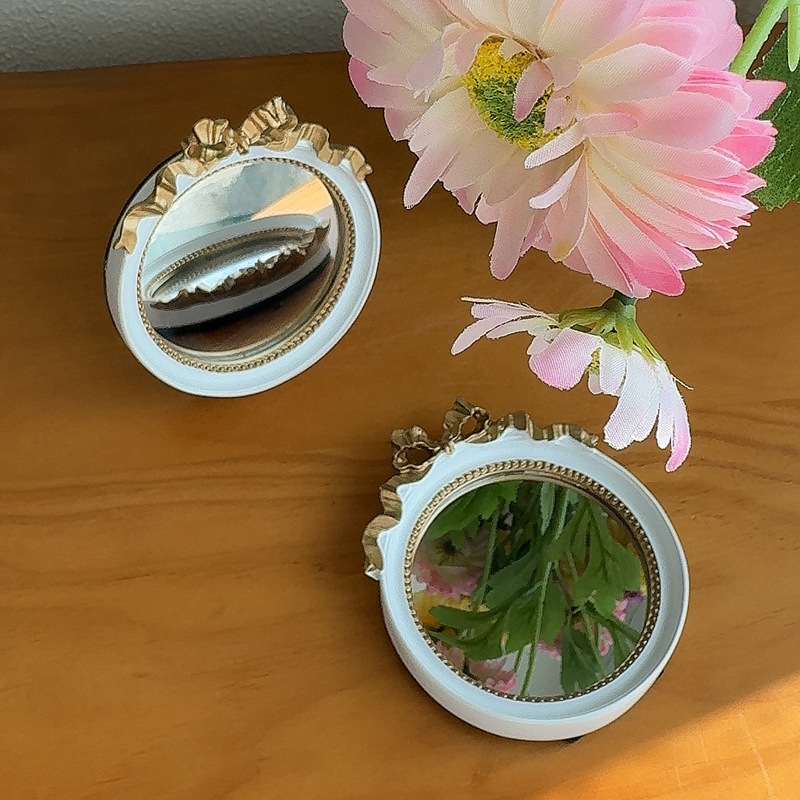 跨境复古蝴蝶结化妆镜镜子摄影便携首饰品收纳蛋糕ins风拍照道具