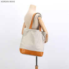 原创帆布配真皮单肩包新款夏季女士韩系手提包大容量托特包