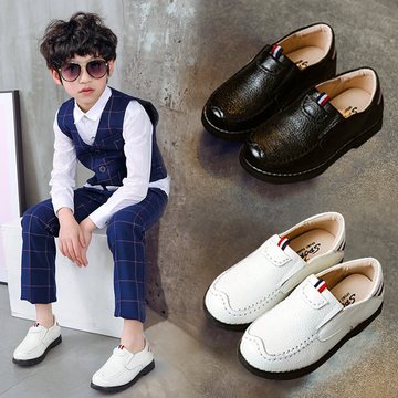 韩国时尚男童小皮鞋儿童黑色单鞋子英伦风男孩表演软底豆豆鞋