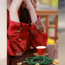 新中式国风红色宋锦外套女2024新款春季感唐装小个子短款上衣