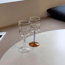 创意彩色玻璃高脚杯高颜值葡萄酒杯酒吧专用鸡尾酒杯珠点果酒杯子