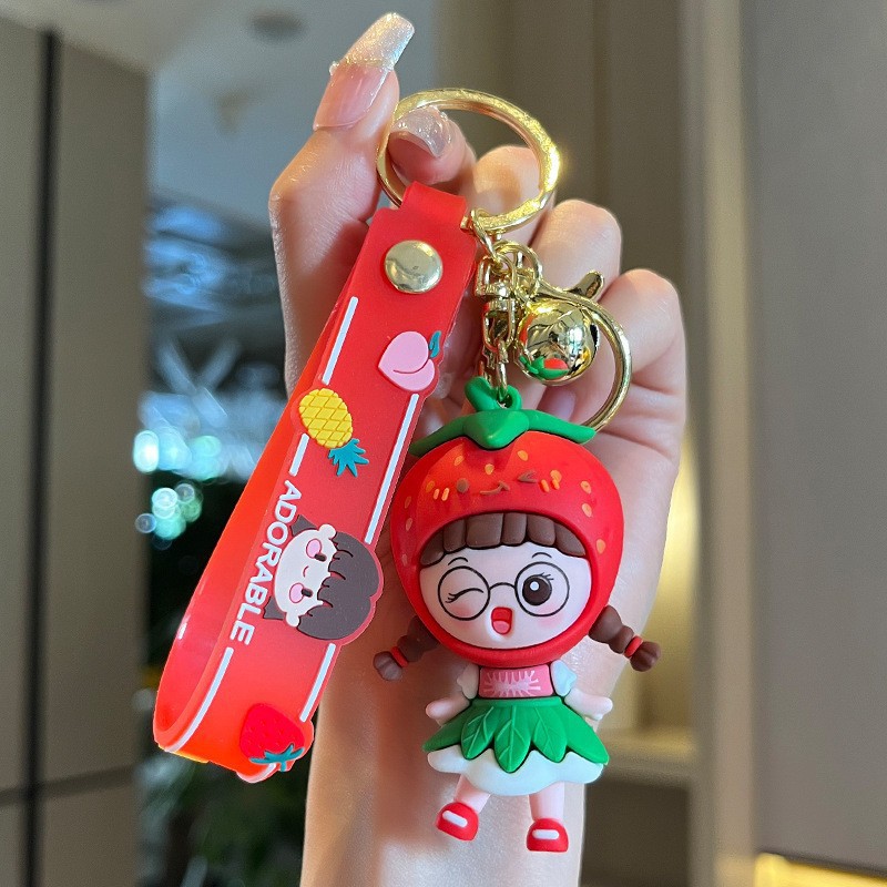 Cartoon Fruit Girl Silicone Doll Keychain Pendant Creative Doll Schoolgirl's Schoolbag Car Pendant Gift