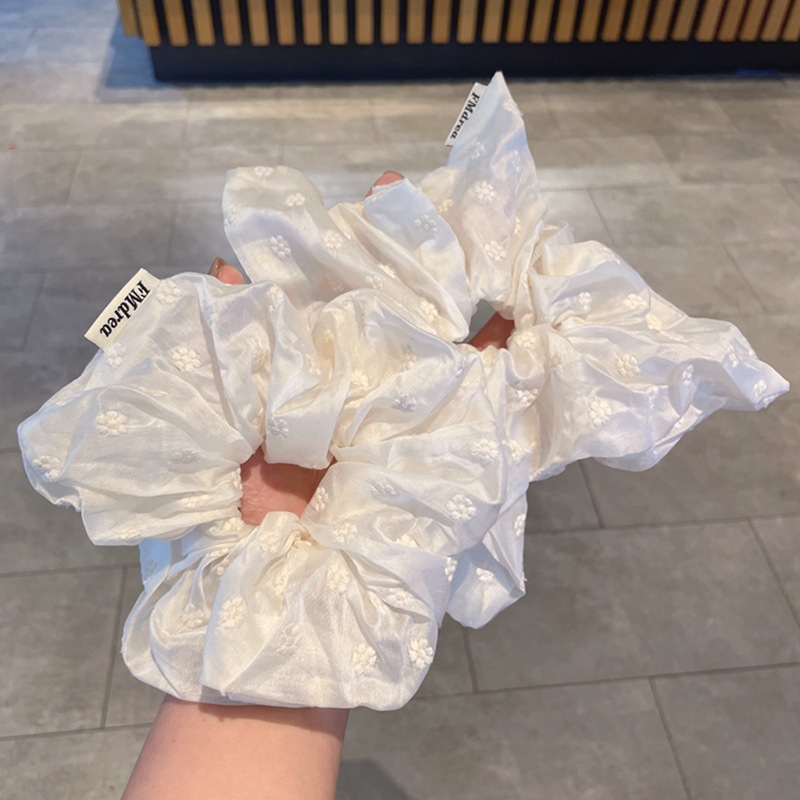 文艺绣花少女感白色清新大肠发圈高弹力扎头发高马尾发绳头饰发饰