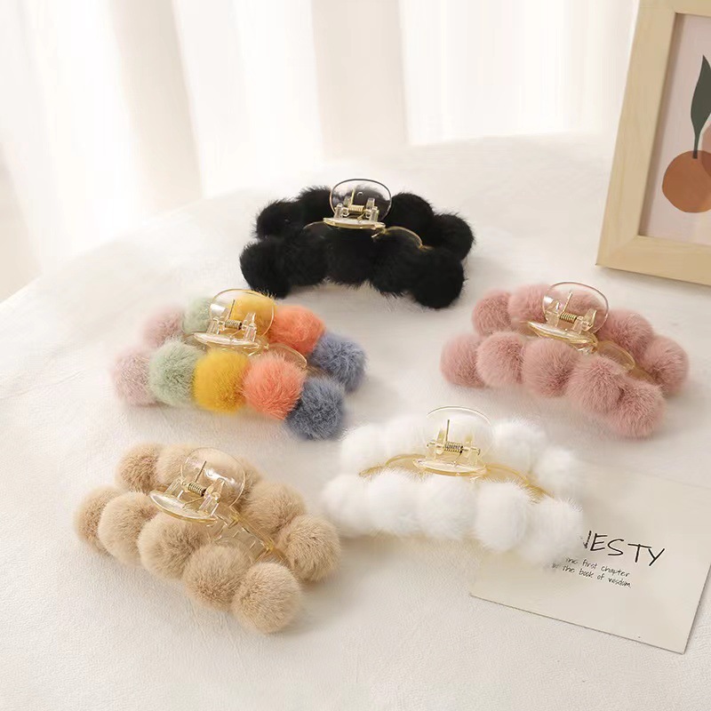 New Autumn and Winter Colorful Plush Grip Female Cute Girl Large French Back Head Updo Hair Clip Hair Accessories Headdress