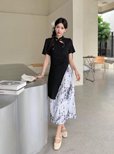 新中式国风改良设计感旗袍水墨画连衣裙高级感套装裙子女美拉德潮