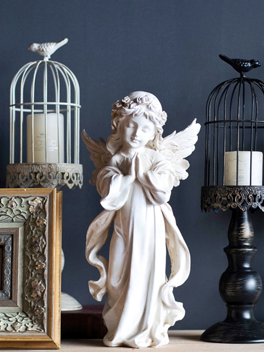 jk慕空间美式欧式复古做旧树脂石膏少女天使小天使桌面摆件装饰品