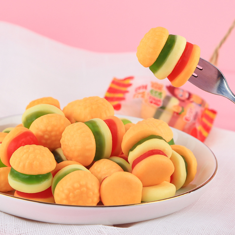 迷你汉堡包橡皮糖散装批发 童年经典休闲小零食夹心qq软糖果喜糖