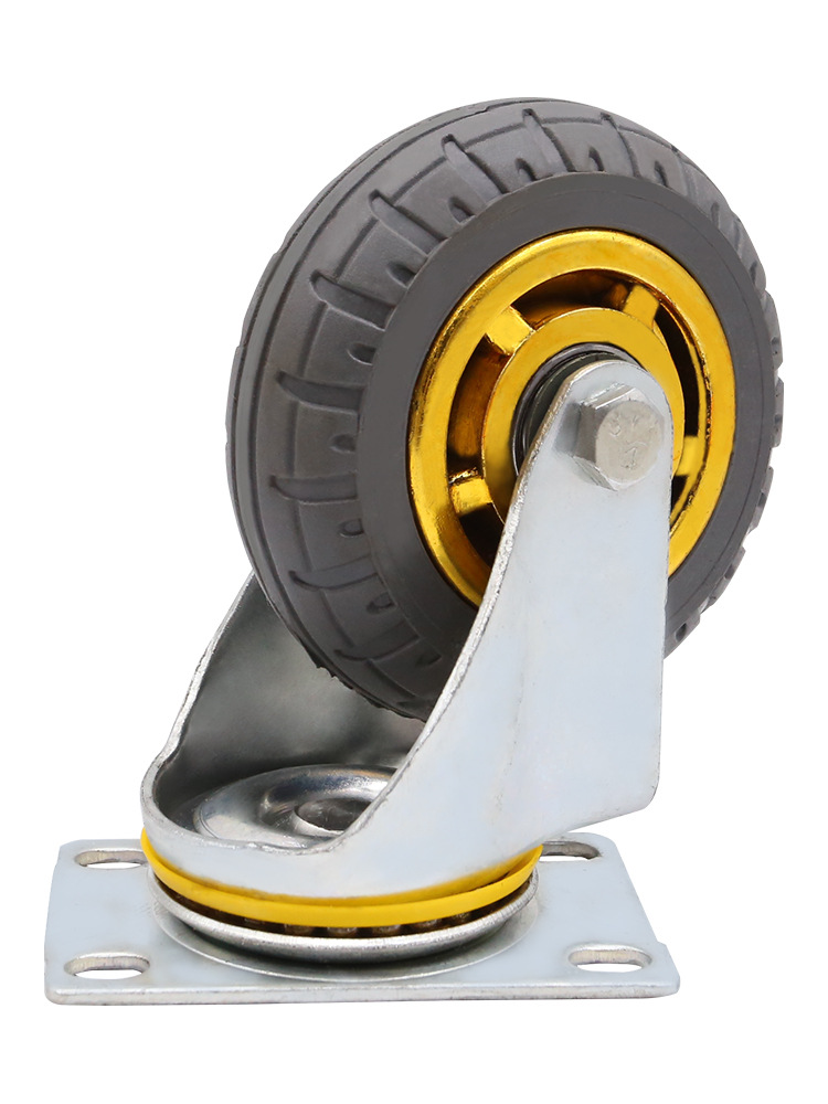 万向轮重型静音橡胶脚轮345寸转定向滑轮带轴刹车手推板车小轮子