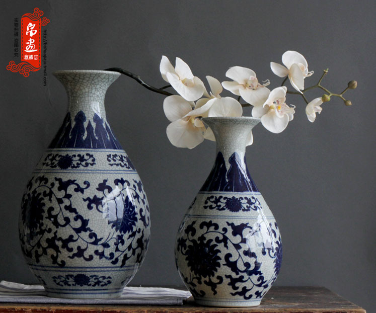 景德镇陶瓷器青花瓷花插开片官窑裂纹 客厅家居装饰花插摆设摆件