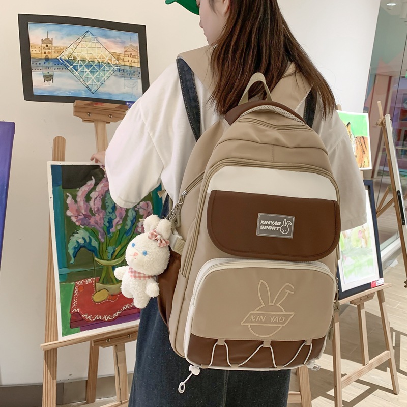 2023 New Korean Harajuku Style Student Schoolbag Contrast Color Embroidery Fashion Nylon Cute Backpack Lightweight Backpack