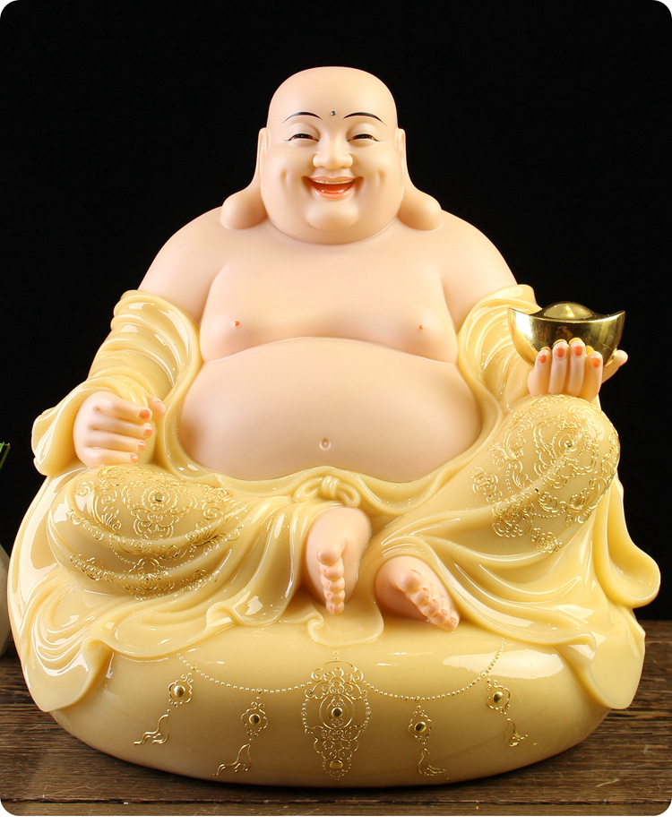 汉白玉笑佛像大肚弥勒佛像黄玉家用客厅居家供奉大号招财祝福摆件